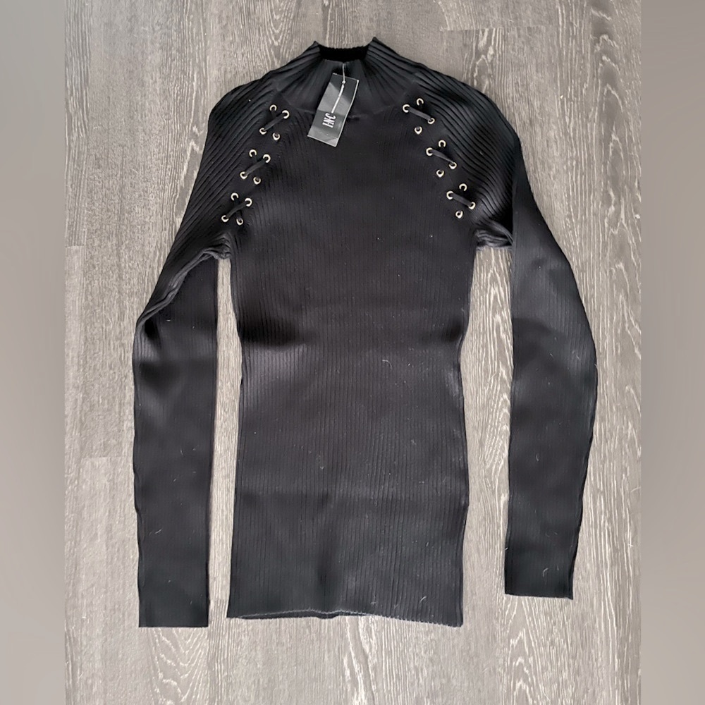 NWT | INC International Concepts | Lace-Up Turtleneck | Deep Black | XL